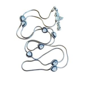 Brighton Twinkle Heart Long Necklace Silver Plated Swarovski Crystal Jeweled 34"